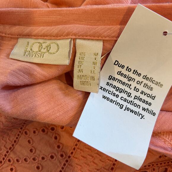 LOGO Lavish by Lori Goldstein 3/4 Sleeve Scoop Neck Lace Mix Top size Med NWT - Picture 5 of 7